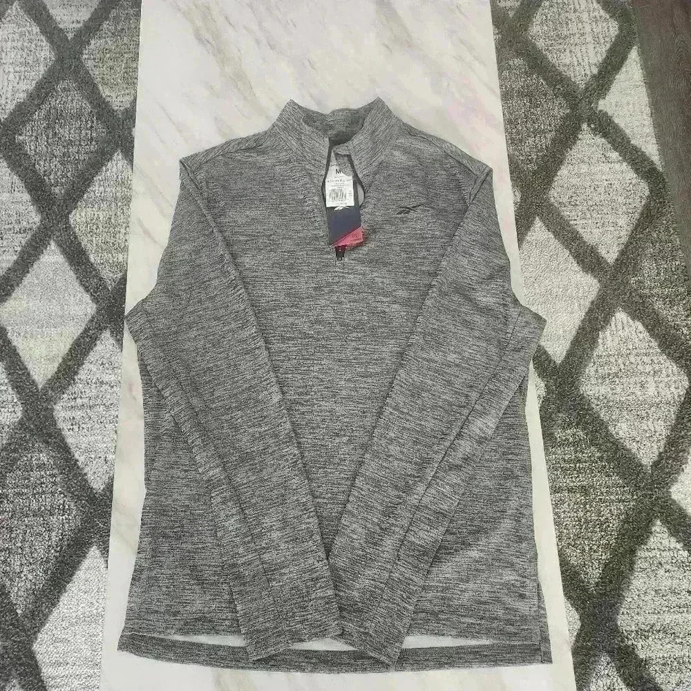 Men's Medium Gray Reebok Workout Ready Quarter-Zip Top